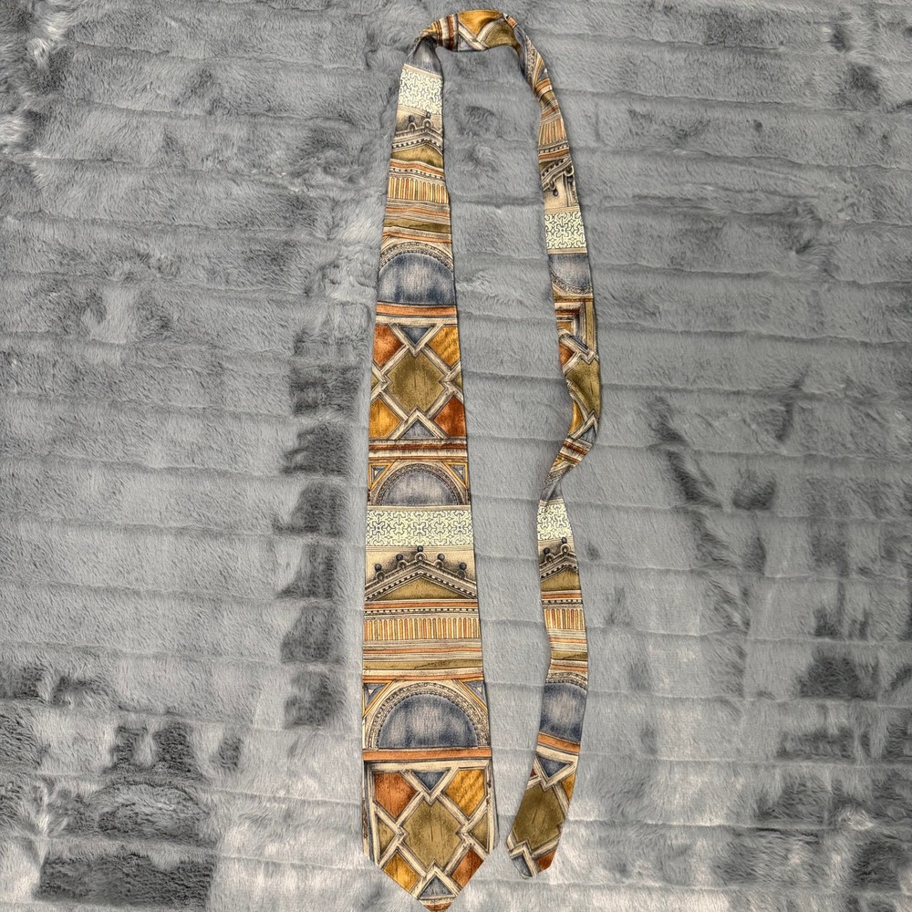 The Museum Company UNICEF Silk Tie Medieval Haddon Hall Architectural Gold Blue